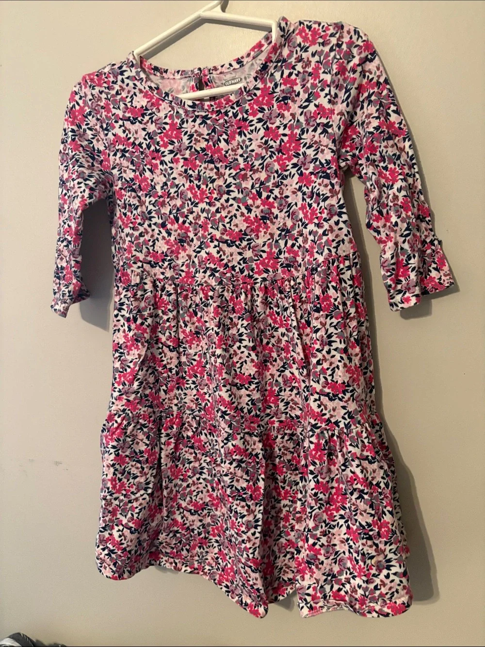 Girls' Old Navy Pink Floral Tiered Long-Sleeve Dress